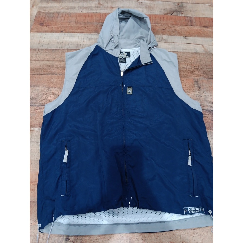 Vintage Johnny Blaze Vest Mens XL Blue Hooded Windbreaker 90s Hip Hop Rare 2543